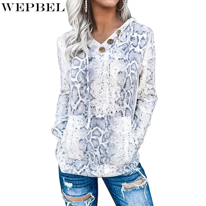 

WEPBEL Sweatshirts Autumn Camouflage Print Loose Hoodies Women's Casual Long Sleeve Pocket Stitching Button Hooded Sweatshirts