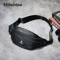 mihaivina men skull rivet fanny pack waist belt bag for women leather shoulder pouch bags casual luxury designer waist pack bag