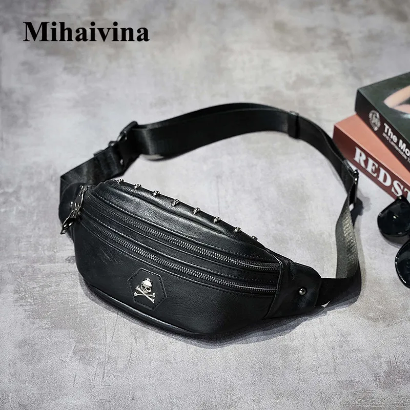 Забавная поясная сумка Mihaivina с заклепками для мужчин и женщин кожаная сумочка на
