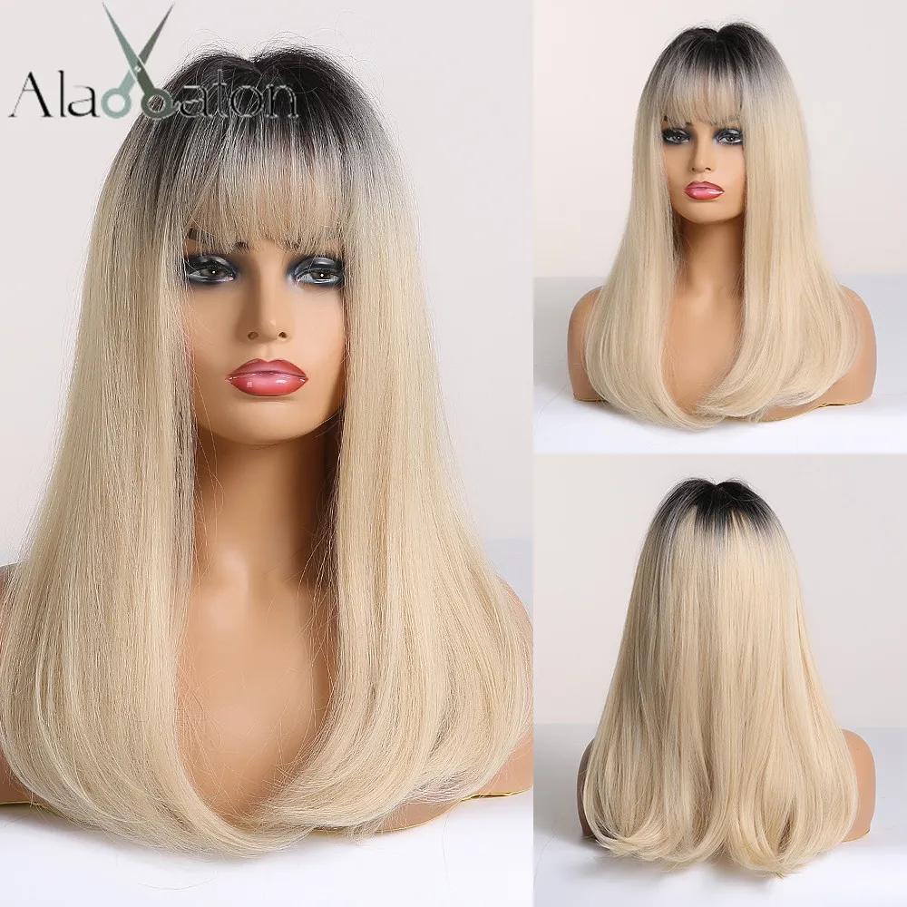 ALAN EATON Омбре черный светильник блонд синтетические парики длинные прямые женские