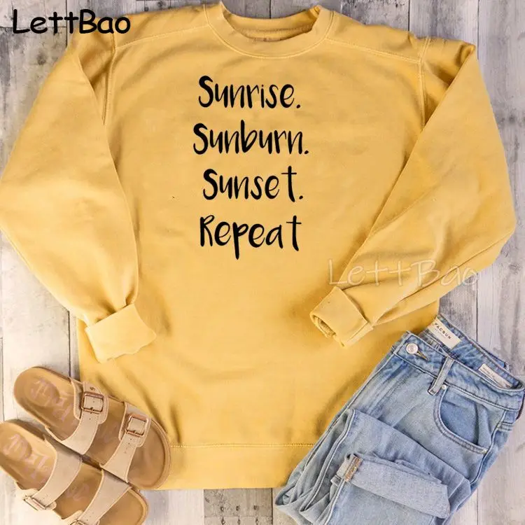 

Sunrise Sunburn Sunset Repeat Hoodies Women's Casual O Neck Cool Printed Pullover Sweatshirt Tops Women Cute Oversize Sweatshirt