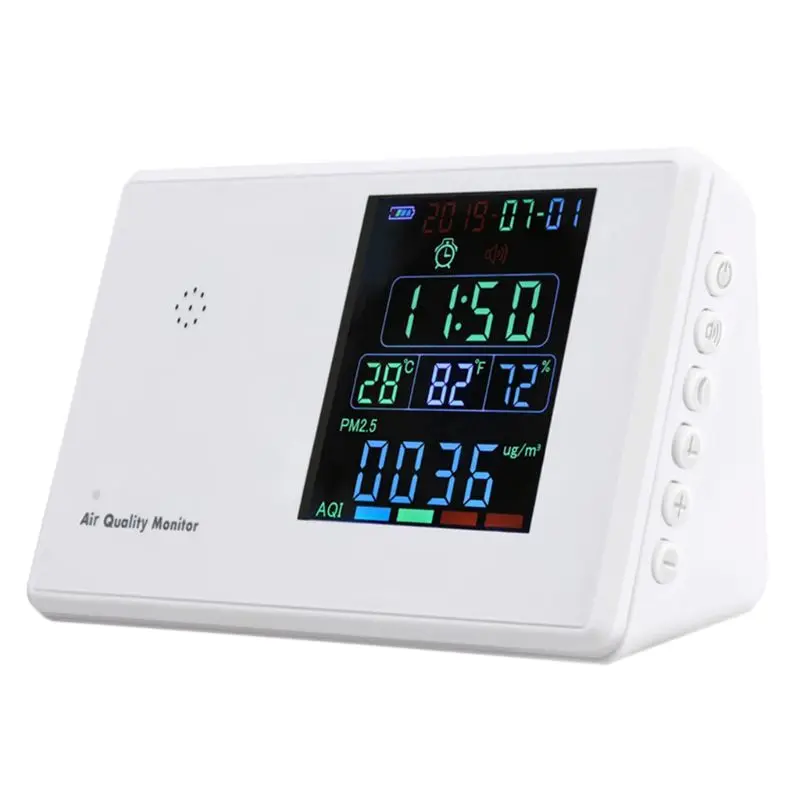 

Air Quality Tester Formaldehyd PM2.5 CO2 TVOC CO2 AQI Monitor Detector Gas Analyzer Thermometer Hygrometer Alarm Clock