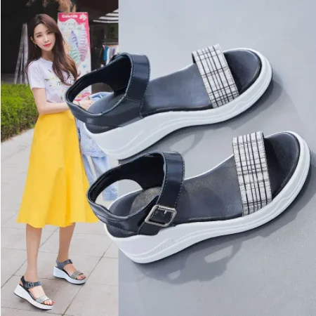 

Summer new lightweight casual open-toe shoes, leather fairy style women's sandals thick-soled increased net red women's sandals