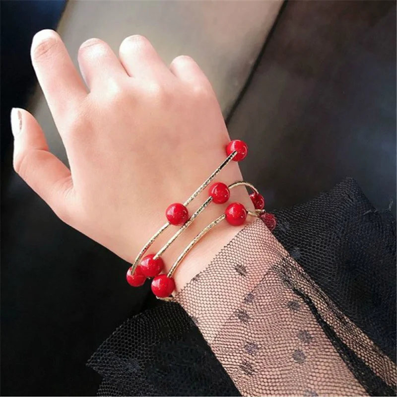 Браслеты из бусин браслеты трех колец с красными бусинами для девушек студентов