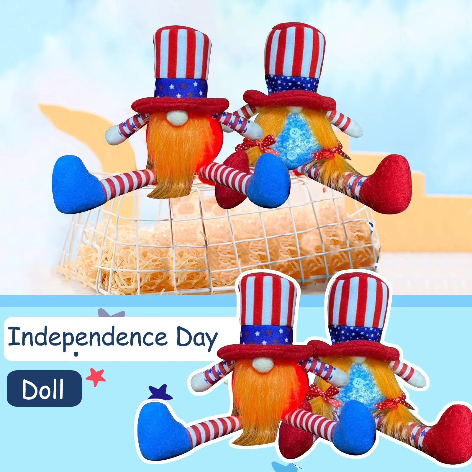 

31X9cm Handmade Swedish Stuffed Toy Independence Day Long Legs Long Hat Dwarf Doll Home Desktop Decoration Ornaments