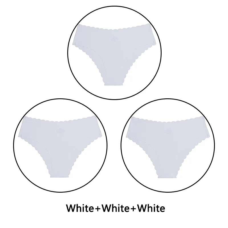 White White White 3 шт./партия, сексуальные трусики с оборками женский сексуальный бесшовный трусики с низкой посадкой, однотонное мягкое нижнее белье, женские Ультра тонкие трусики, нижнее белье - Цвет: White White White