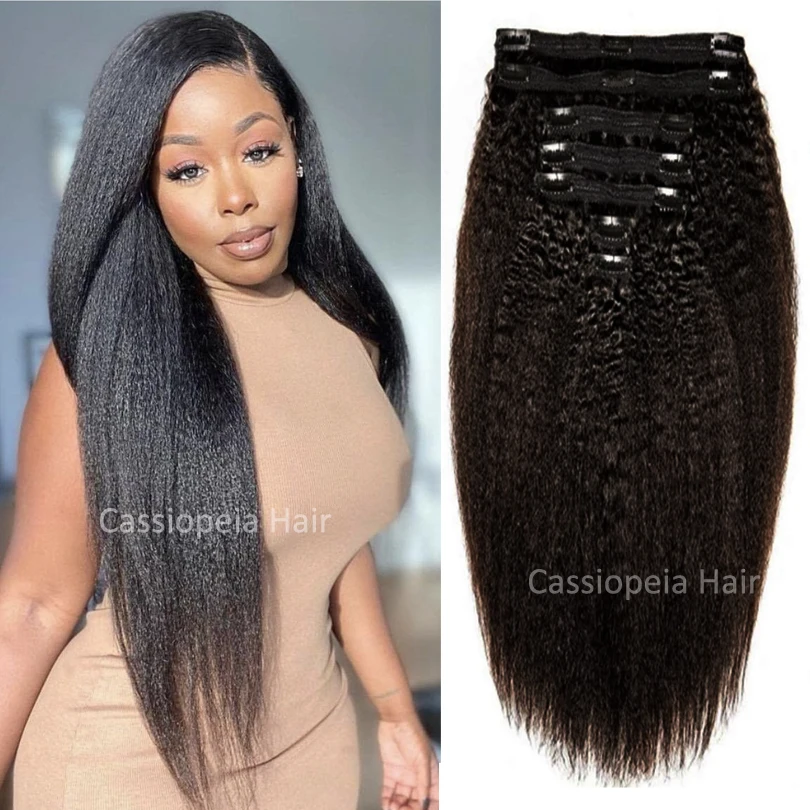 Reta em Extensões do Cabelo Yaki do Cabelo Clipe para as Mulheres Polegada Bizarro Clipe 150g Cabeça Cheia Brasileiro Grosso Humano Ins 8 Pçs – Set 10-28