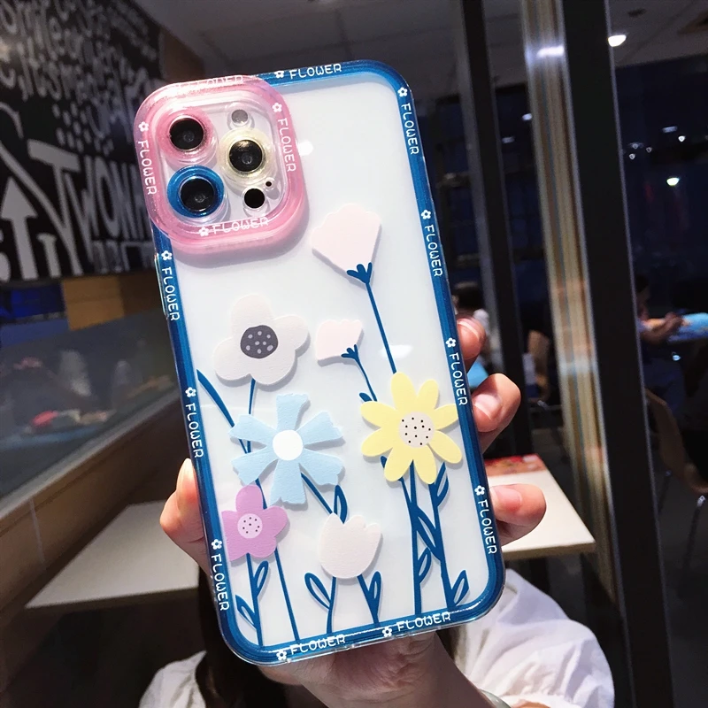 

FOR Soft Flowers Transparent Phone Case Shockproof Bumper Back Cover
