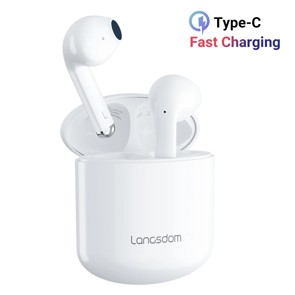 

Langsdom TWS Headphones Wireless Headset with Mic SBC AAC Bluetooth-compatible Gaming Earphone with Charge Case for Smartphones