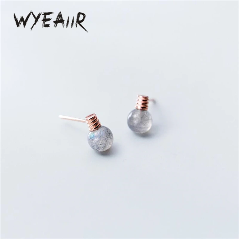 

WYEAIIR 925 Sterling Silver Moonstone Mini Light Bulb Cute Fresh Female Stud Earrings