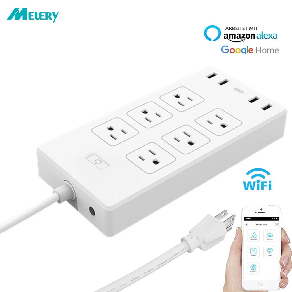 WiFi Smart Power Strip Защита от перенапряжения 6 способов штепсельные розетки AC US с USB