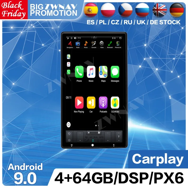 

Универсальная электронная регулируемая передняя панель PX6, автомобильная стереосистема, экран Тесла, GPS-навигация, Android 9, автомагнитола, мул...