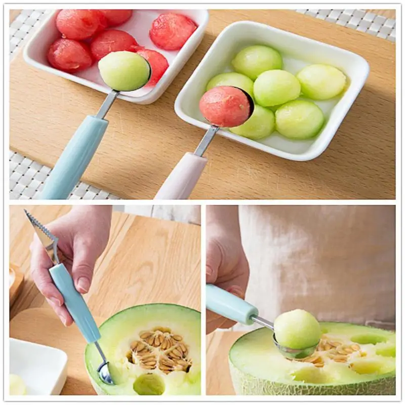 

Dual-head Stainless Steel Carving Knife Fruit Watermelon Ice Cream Baller Scoop Stacks Spoon Home Kitchen Accessories 2 In1