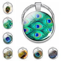 esspoc anime keychain cool peacock glass cabochon key chain for women girl gift animal keychains keyholder bijoux wholesale