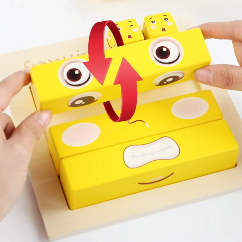 

Wooden Face Expressions Matching Block Puzzles Building Square Toy Borad Games Educational Toys for Kids