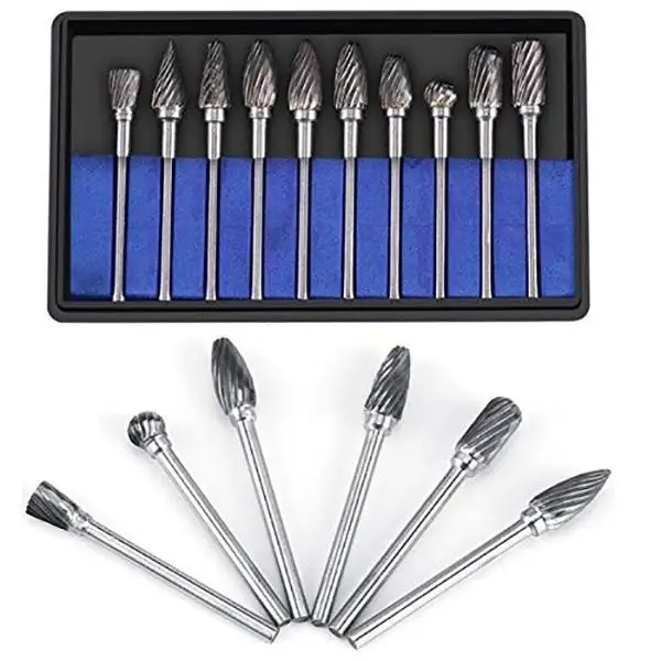 

10pcs/Set 3mmx6mm Tungsten Alloy Rotary File Milling Cutter Head Tungsten Steel Carving Knife Tool Sanding Head
