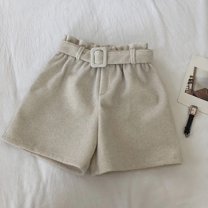 Женские однотонные шорты с поясом широкие брюки высокой талией женские зимние