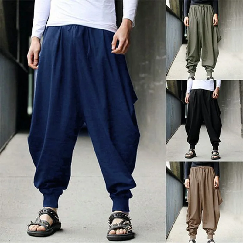 

Men's Retro Solid Loose Harem Pants 2021 Spring Summer Harajuku Streetwear Fashion Solid Cotton Linen Trousers Male Clothing 5XL