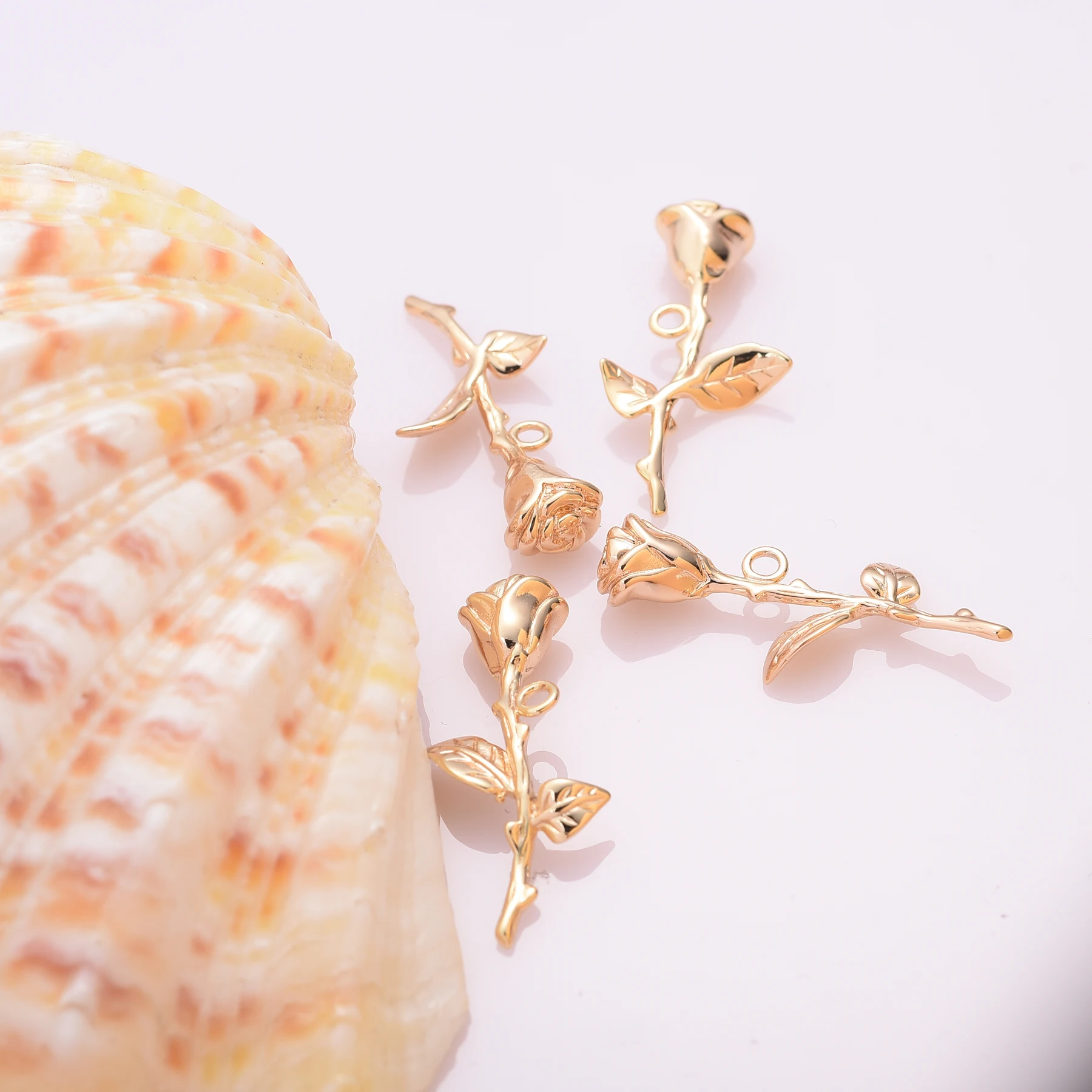 

2Pcs/Lot Rose Flower Pendent Charms 18K Real Gold Plated Jewelry Components Necklace Accessories for Jewelry Making Brass Charms
