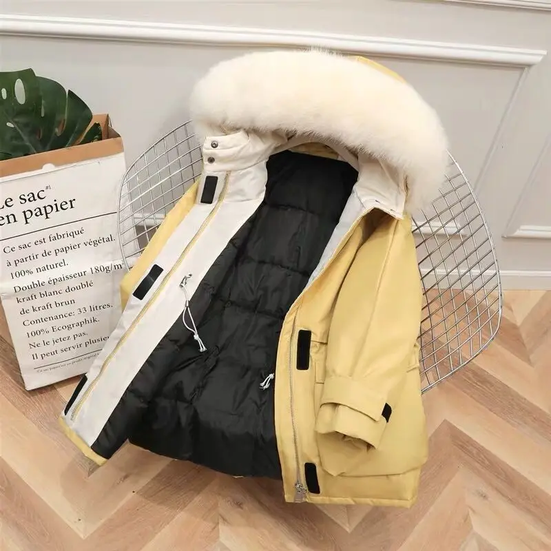 

Large Natural Raccoon Fox Fur Hooded Winter Down Coat Women 90% White Duck Down Jacket Thick Warm Parkas Female Outerwear coat