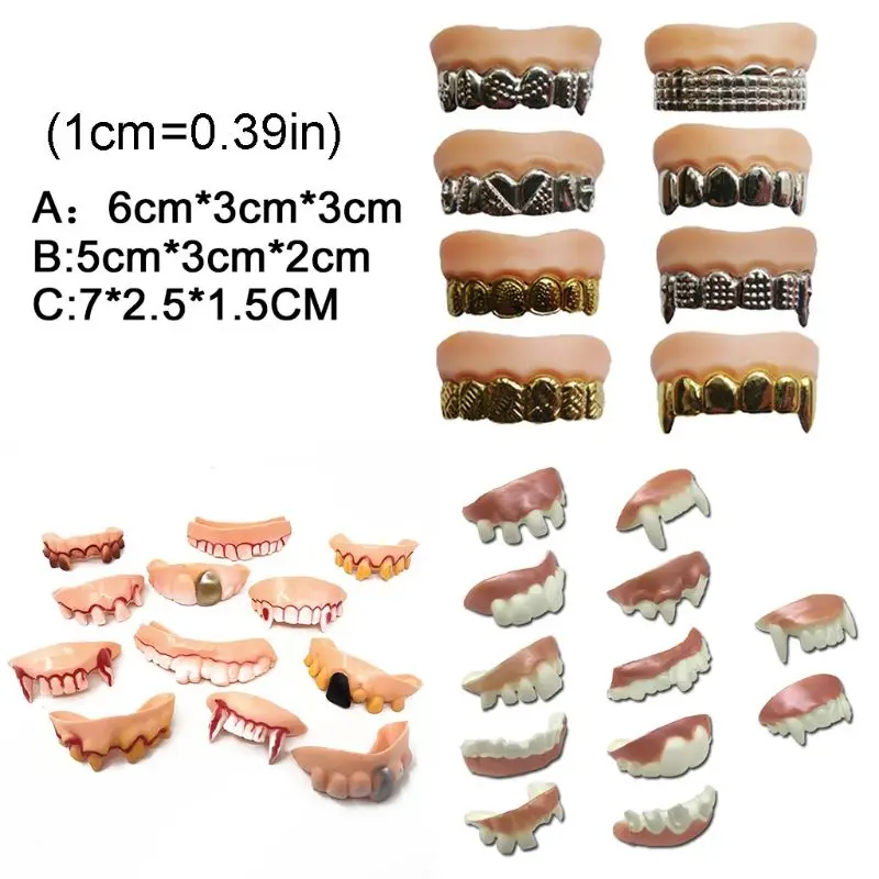 

12pcs/set Halloween Party Prank Toys Simulation Rotten Teeth Vampire Denture Masquerade Cosplay Fake Teeth Trick Props