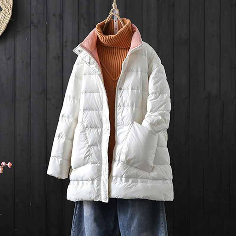 Женский сверхлегкий пуховик Ultar зимнее пальто с воротником стойкой на белом