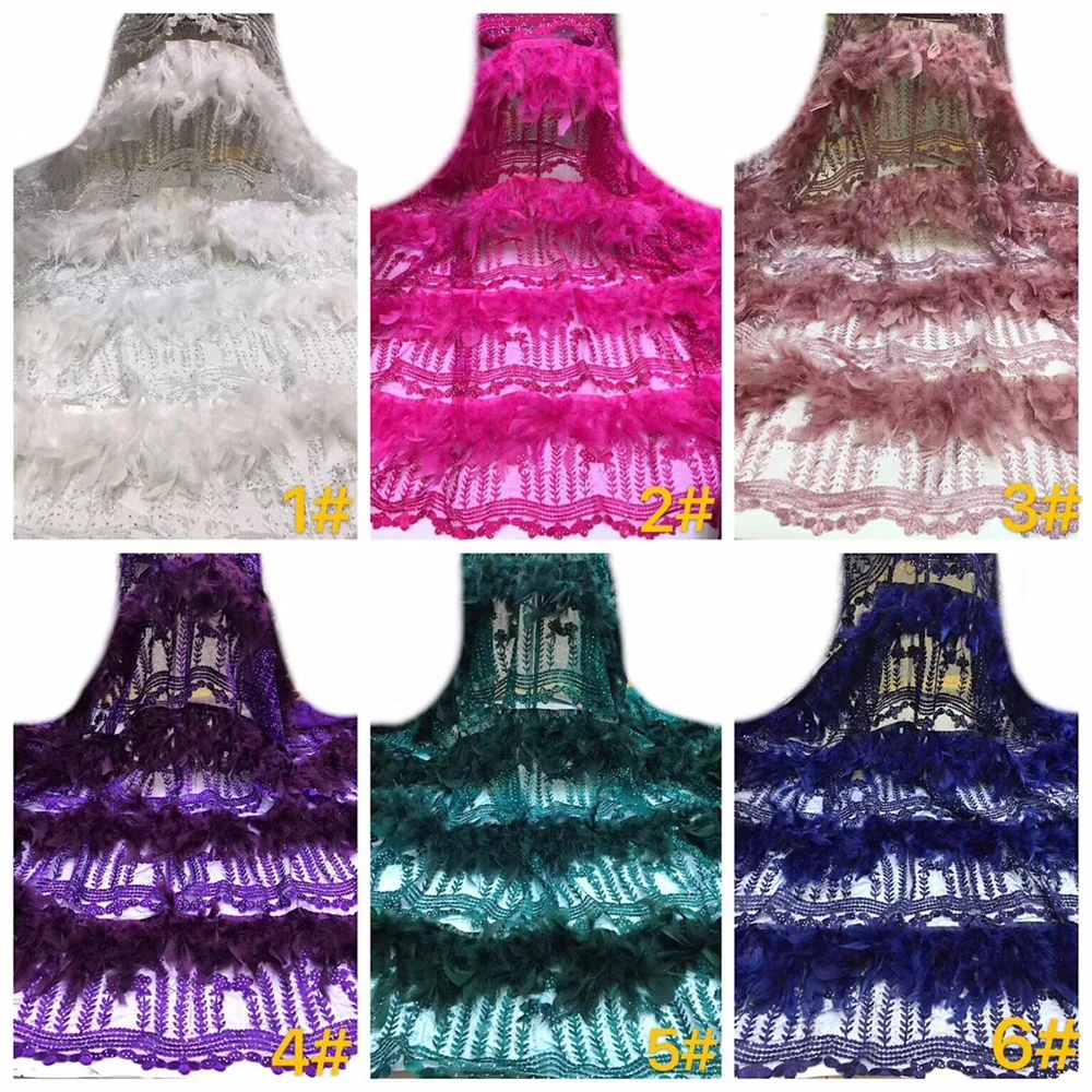 

French sequins lace fabric 2019 high quality lace with feathers and rhinestones african tulle fabrics net lace nigerian laces