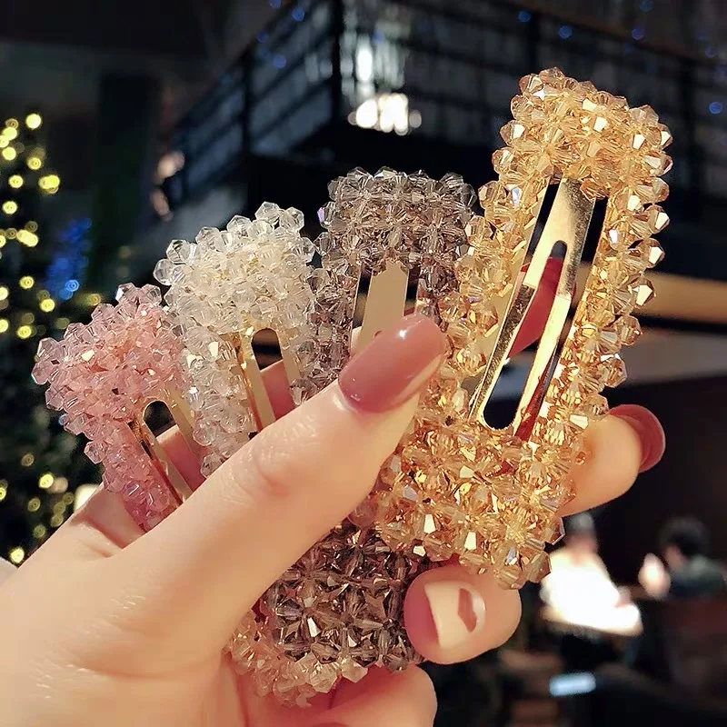 Женская заколка для волос с кристаллами и бусинами золотистая Геометрическая