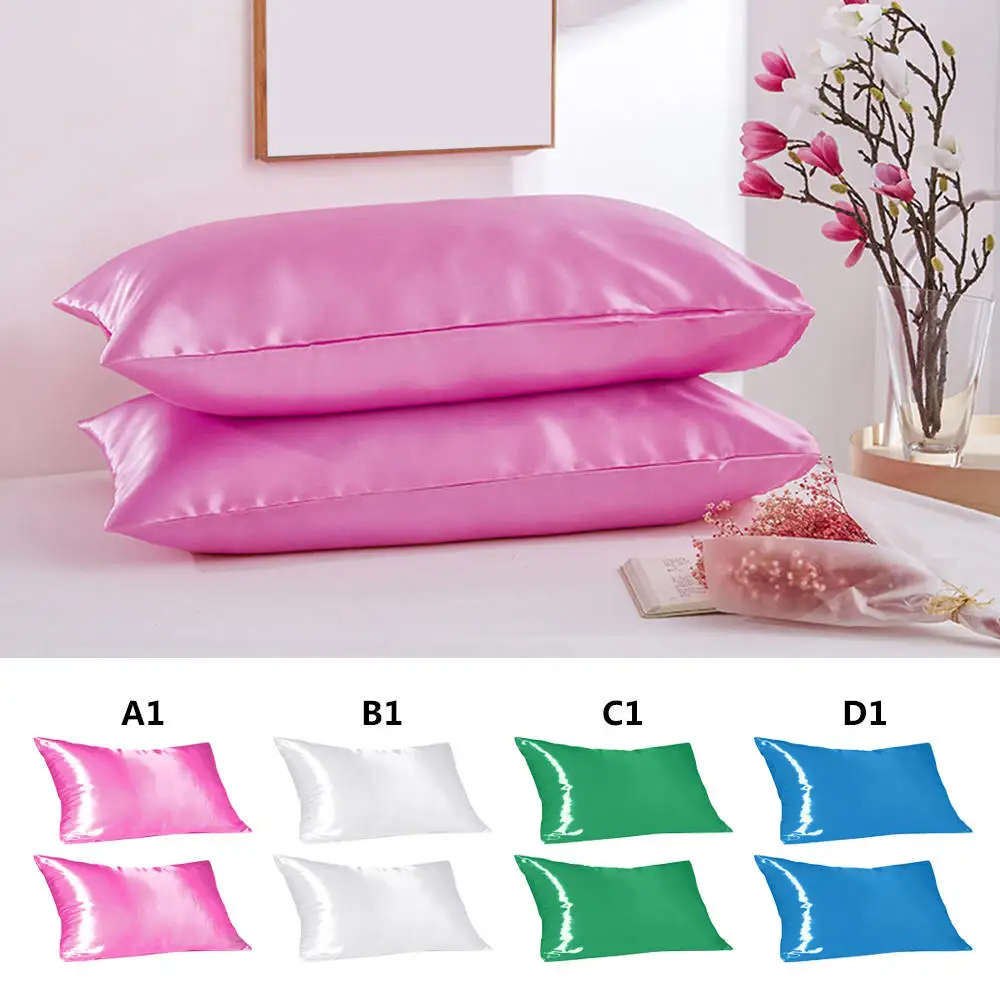 

2 PCS sold silk pure color pillowcase contracted pillowcases 51 * 76 cm bedding pillow case For Hair and Skin With Zipper