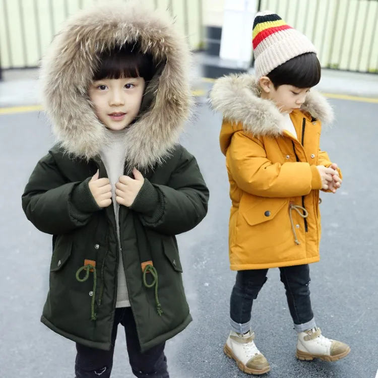 2019 winter boy fur collar drawstring cotton warm jacket |