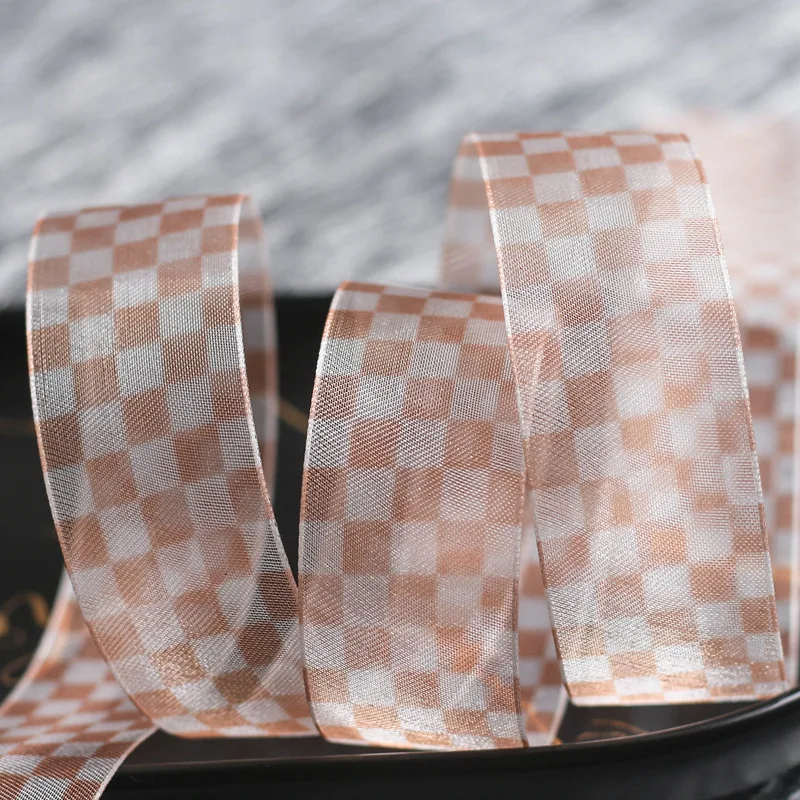 Blockplaid Organza Ribbon Tape 25 38mm Check Pattern Hair Bow Making Accessories Party Gift Cake Box Decoration Packing Material | Дом и сад
