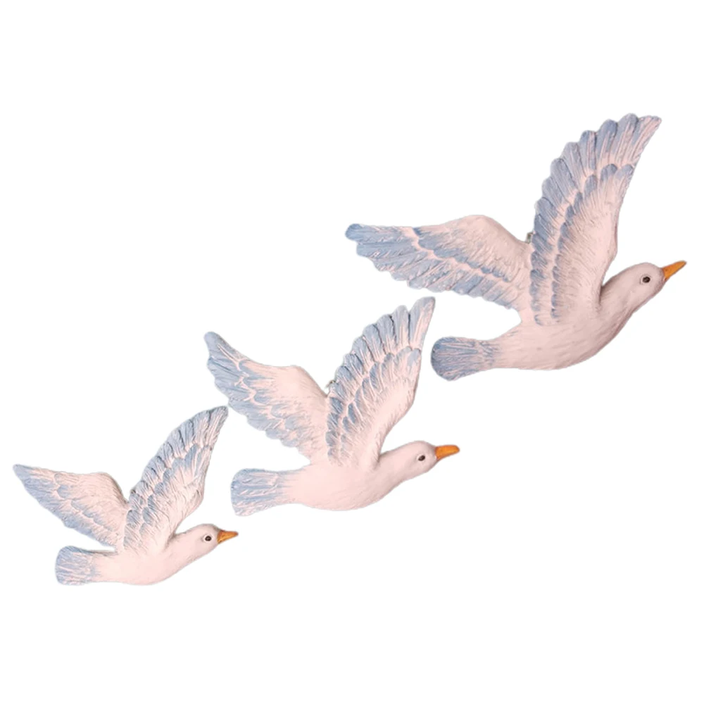 

3pcs/set Seagull Bird Ornaments Pigeon Background Dove Home Decor Hand-made Resin Office For Living Room Wall Decoration