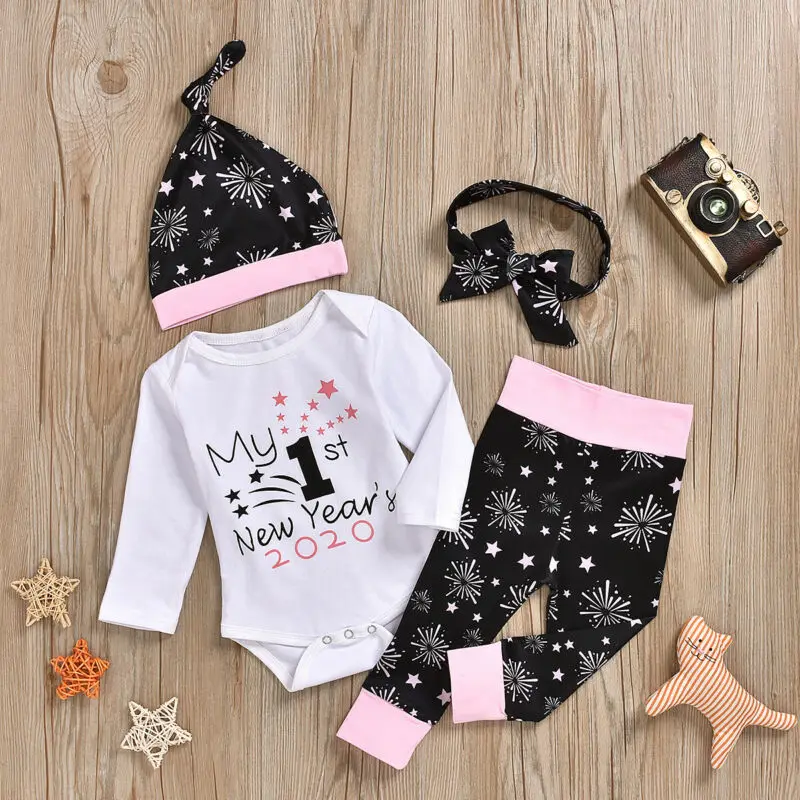 Для маленьких девочек My 1st Новогодняя одежда комбинезон штаны Шапка Повязка на