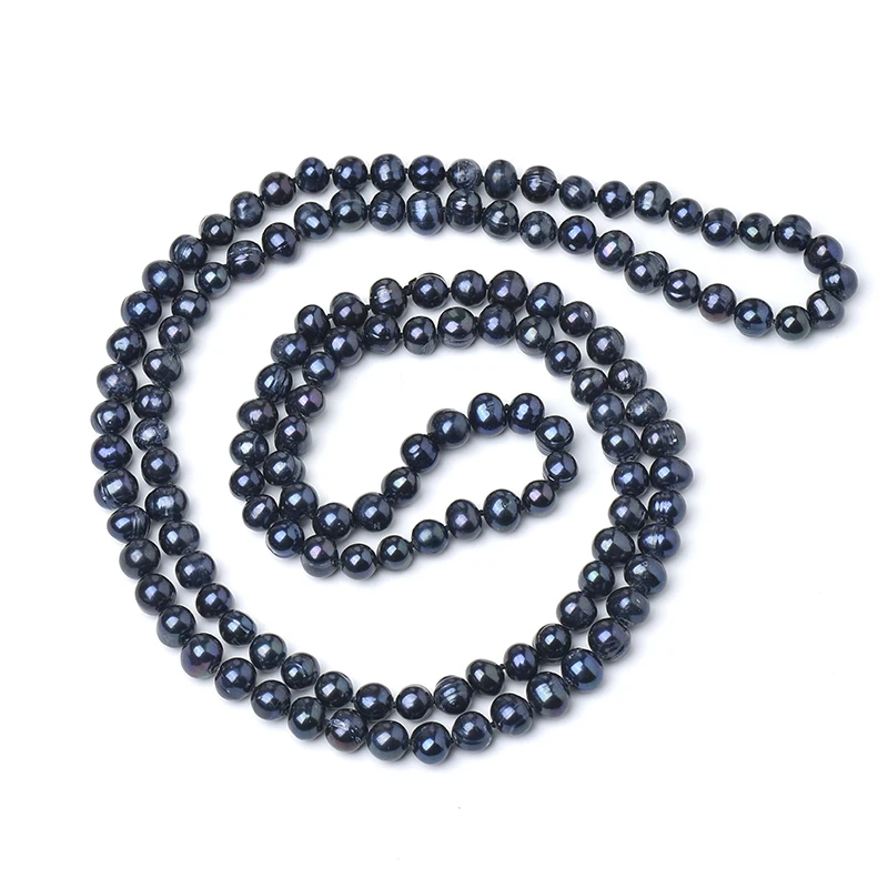 80/120cm Long Pearl Necklace Black beads Genuine Natural Freshwater Sweater Chain For Women Jewelry fashion Gift | Украшения и