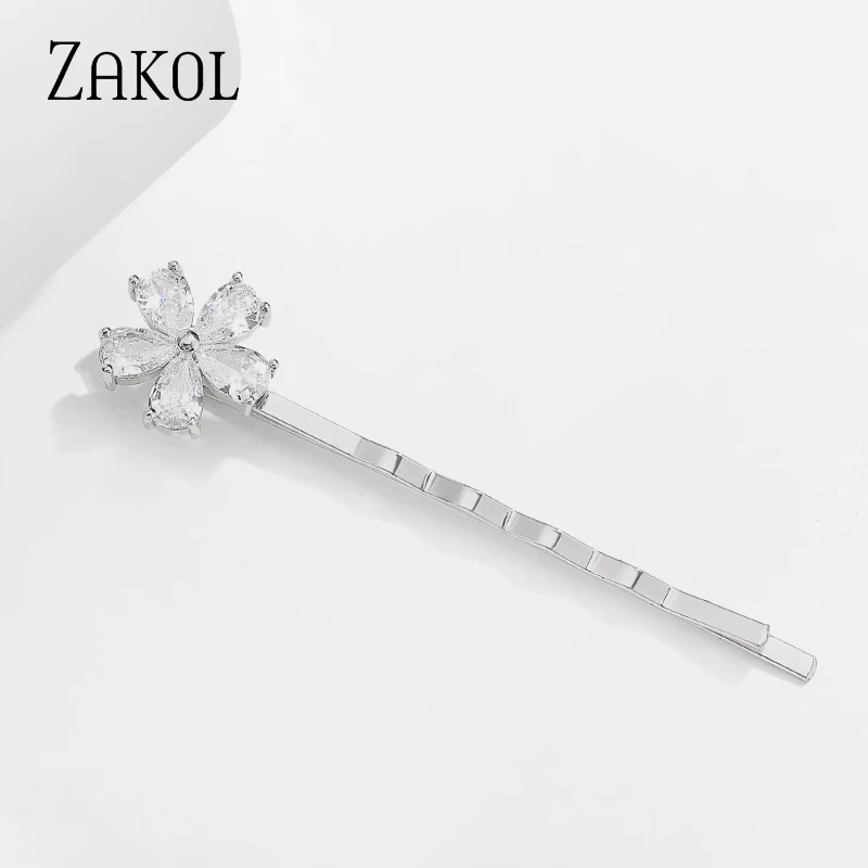 Новинка модные заколки для волос ZAKOL с фианитами и цветами женщин девушек