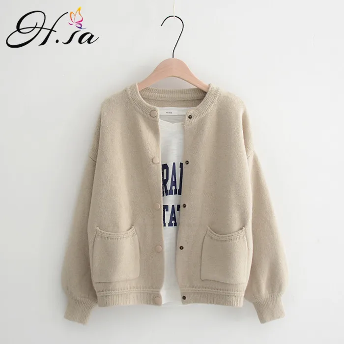 

Женский толстый свитер H.SA, трикотажное пальто свободного кроя в стиле бейсбола, винтажные вязаные топы с открытой строчкой