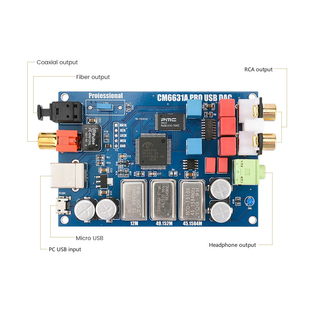 AIYIMA CM6631A цифровой интерфейс 32/24Bit 192K звуковая карта ЦАП USB к I2S/SPDIF коаксиальный Выход ES9023 независимое декодирование