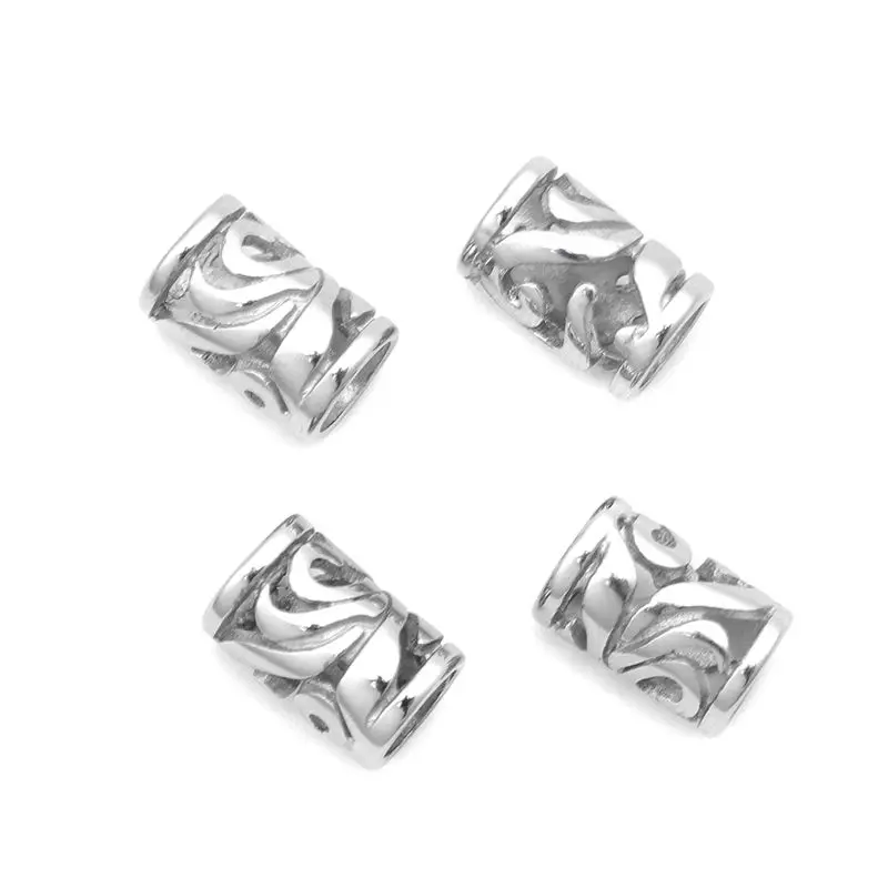 Круглые бусины из нержавеющей стали 304 золотистые цилиндрические с полым узором