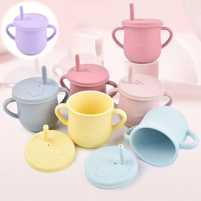 

Portable Storage Snack Container Feeding Cup Children Leakproof Learning Drink Cup Sets Baby Silicone Cups