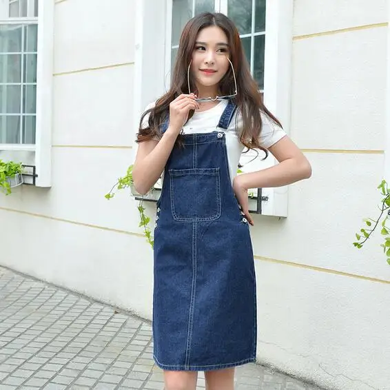 Женский джинсовый сарафан на бретельках повседневный свободный Однотонный из