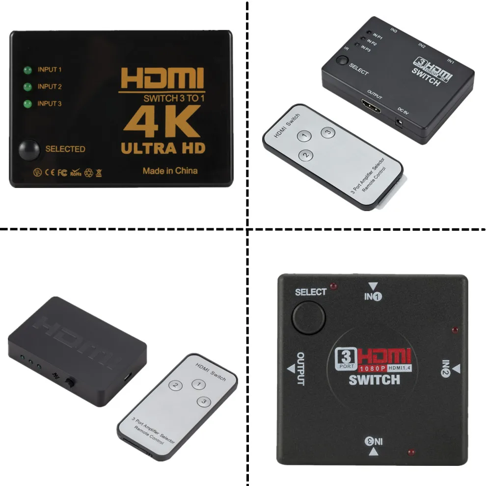 LccKaa 4K 3x1 HDMI совместимый переключатель HD 1080P видео коммутатор адаптер 3 входа 1