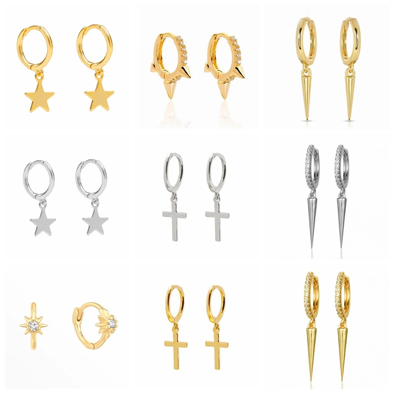 

Sterling Silver Zircon Gold Star Hoops Earrings For Women 2021 Jewelry Piercing Earings Gifts Boucle Oreille Femme