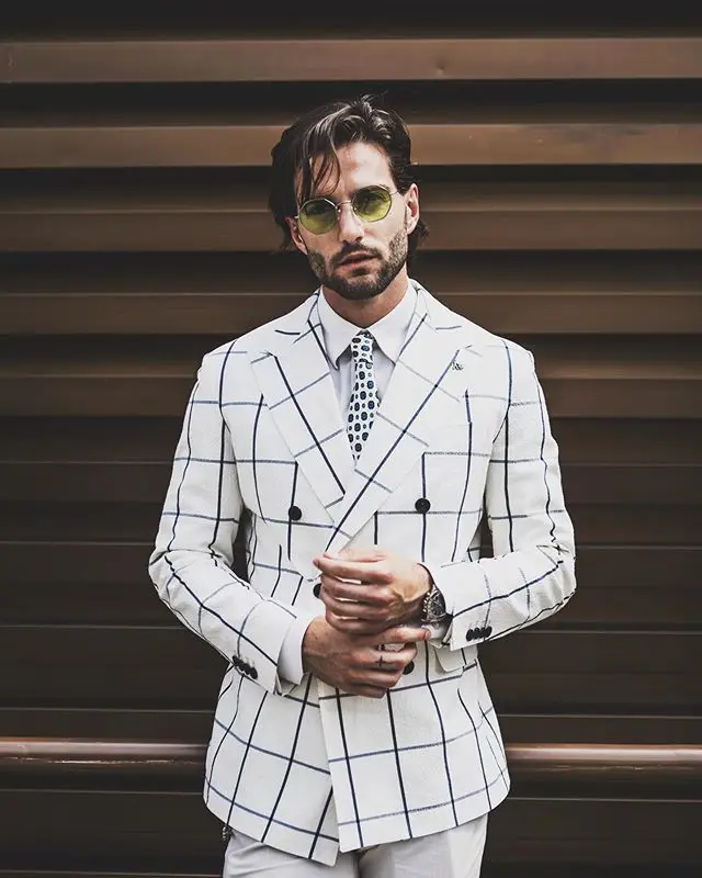 Белые британские клетчатые мужские костюмы из 2 предметов классический