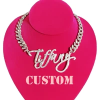 instagram hot popular women custom jewelry gift cuban chain nameplat pendant necklace custom name plate choker bling accessories