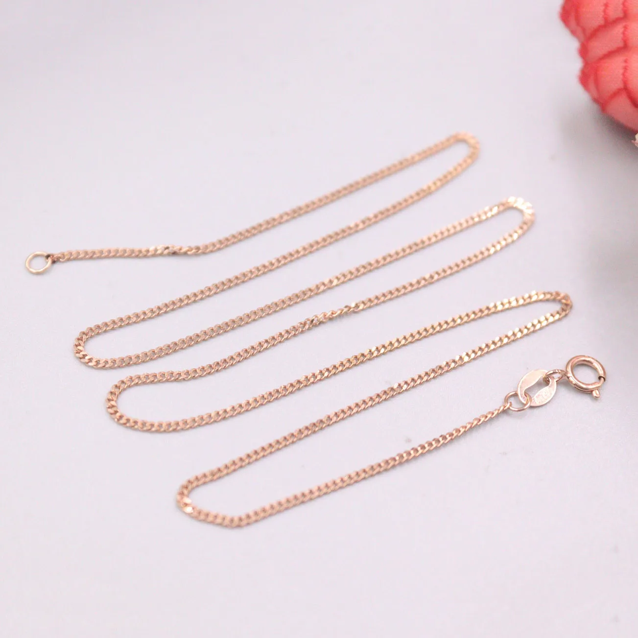 

Real 18K Rose Gold Chain For Women Female 1.1mm Solid Curb Thin Link Chain Necklace 40cm Length Au750