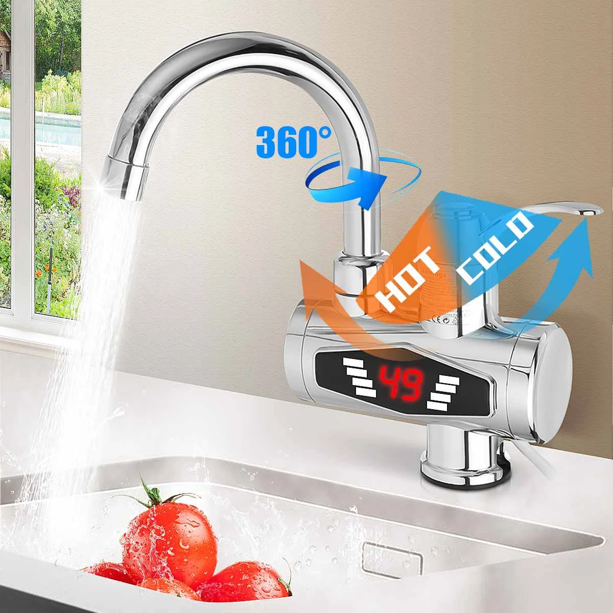 

3000W Stainless Steel Water Heater Faucet Electric Tap With Shower Head 3S Fast Heating Instant Hot Water for Kitchen Bathroom