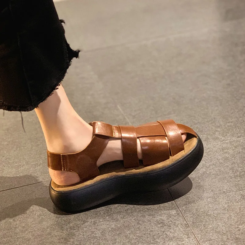 

Women's Shoes Sandals 2021 Summer New Style Woven Thick-soled Non-slip Fashion Retro Roman Shoes Big Toe Shoes