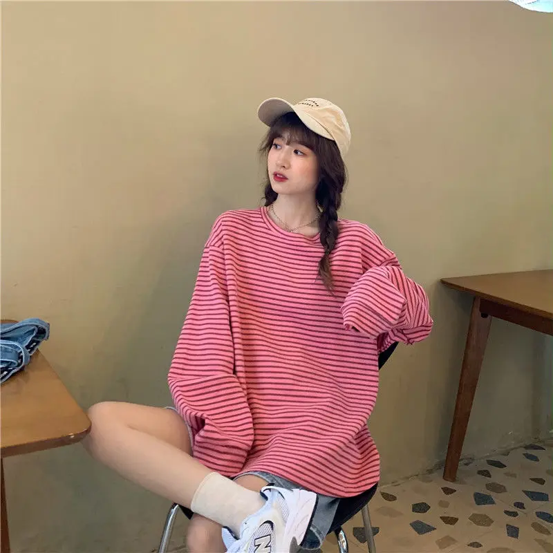 

Loose in the long lazy wind stripe version under the clothes missing long sleeve T-shirt dress