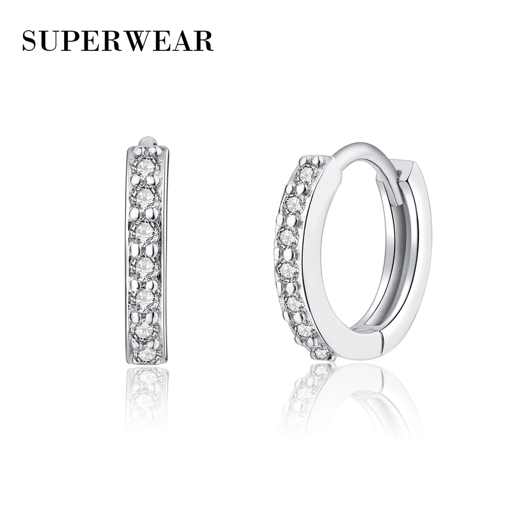 SUPERWEAR маленькие обручи серьги с камнями 925 пробы металлический браслет черный оникс Женщины Мужчины Huggie серьги пирсинг ухо манжеты K-pop ювелирные изделия - Окраска металла: Clear CZ Diamond