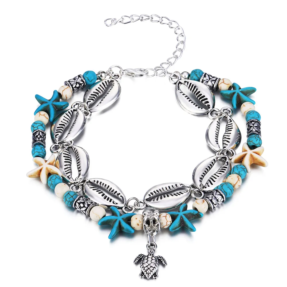 Новинка февраля винтажные Многослойные браслеты с черепахой морская звезда для